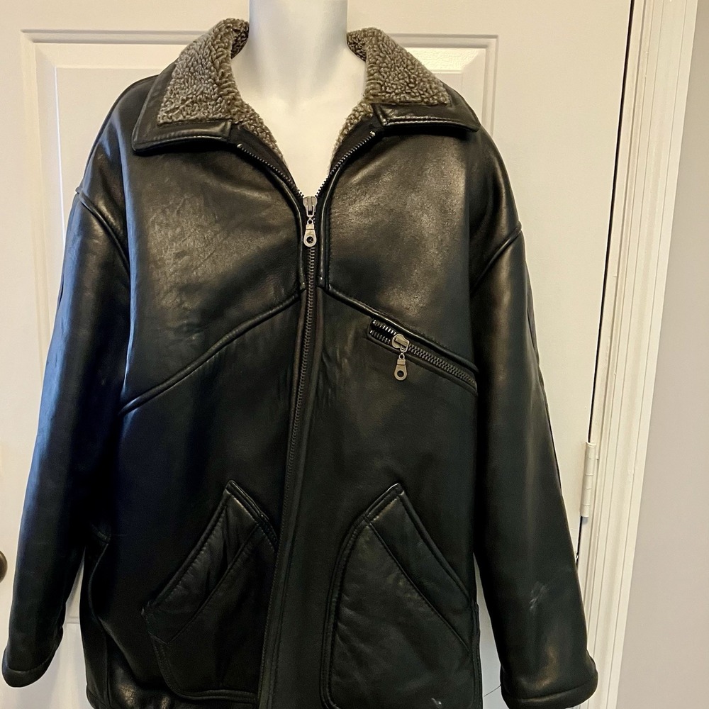 Vintage Bremans Studio Leather Jacket Coat Men's Size XL Black Full Zip Heavy